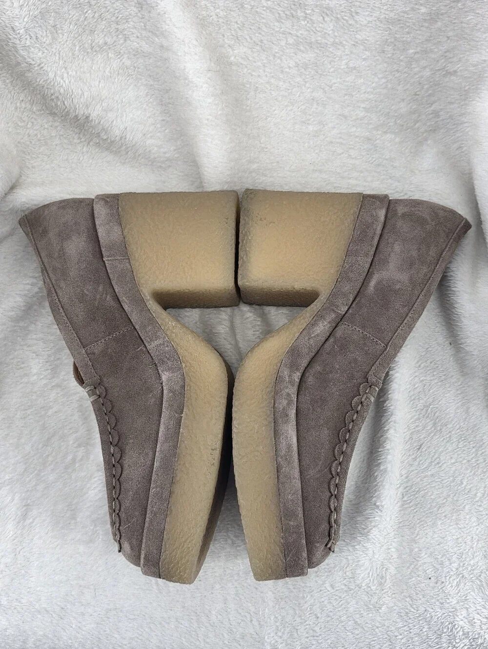 Marc Fisher LTD Lina Taupe Suede Platform Heeled Loafers 9.5M